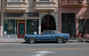 Preview wallpaper ford mustang, car, facade, vintage, urban