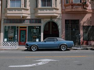 Preview wallpaper ford mustang, car, facade, vintage, urban