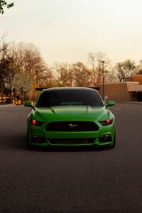 Preview wallpaper ford mustang, car, green, front view