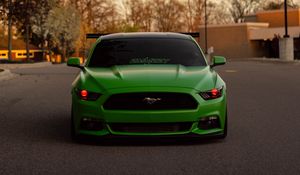 Preview wallpaper ford mustang, car, green, front view