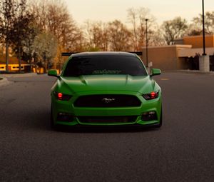 Preview wallpaper ford mustang, car, green, front view