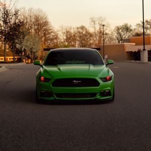 Preview wallpaper ford mustang, car, green, front view