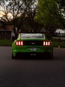 Preview wallpaper ford mustang, car, green, rear view