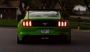 Preview wallpaper ford mustang, car, green, rear view