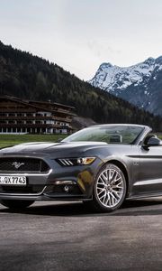 Preview wallpaper ford mustang, convertible, mountains, yellow, silver
