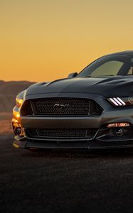 Preview wallpaper ford mustang, ford, bumper, gray, sunset
