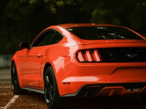 Preview wallpaper ford mustang, ford, car, red, side view