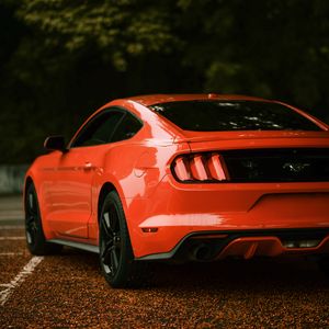 Preview wallpaper ford mustang, ford, car, red, side view