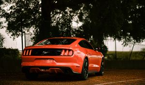 Preview wallpaper ford mustang, ford, car, sportscar, red, rear view