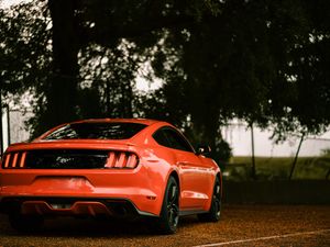 Preview wallpaper ford mustang, ford, car, sportscar, red, rear view