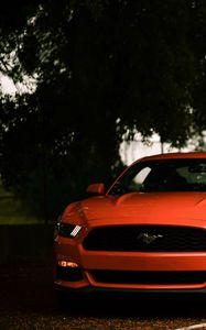 Preview wallpaper ford mustang, ford, car, sportscar, red, front view