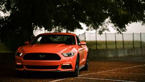 Preview wallpaper ford mustang, ford, car, sportscar, red, front view