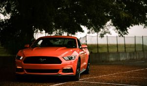 Preview wallpaper ford mustang, ford, car, sportscar, red, front view