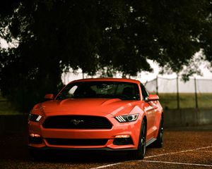 Preview wallpaper ford mustang, ford, car, sportscar, red, front view