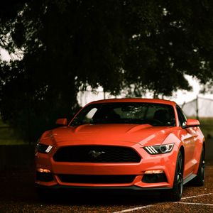 Preview wallpaper ford mustang, ford, car, sportscar, red, front view