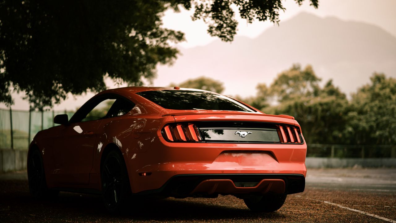 Wallpaper ford mustang, ford, car, red, rear view, parking