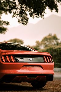 Preview wallpaper ford mustang, ford, car, red, rear view, parking