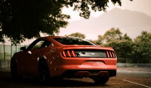 Preview wallpaper ford mustang, ford, car, red, rear view, parking