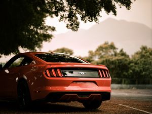 Preview wallpaper ford mustang, ford, car, red, rear view, parking