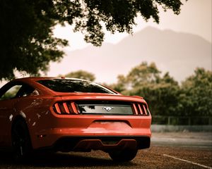 Preview wallpaper ford mustang, ford, car, red, rear view, parking