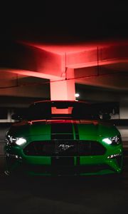 Preview wallpaper ford mustang, ford, car, green, dark, front view