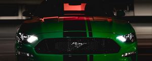 Preview wallpaper ford mustang, ford, car, green, dark, front view