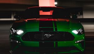 Preview wallpaper ford mustang, ford, car, green, dark, front view