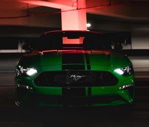 Preview wallpaper ford mustang, ford, car, green, dark, front view