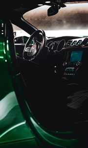 Preview wallpaper ford mustang, ford, car, salon, steering wheel, control panel