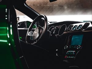 Preview wallpaper ford mustang, ford, car, salon, steering wheel, control panel