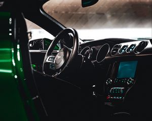 Preview wallpaper ford mustang, ford, car, salon, steering wheel, control panel