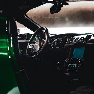 Preview wallpaper ford mustang, ford, car, salon, steering wheel, control panel