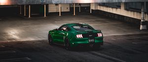 Preview wallpaper ford mustang, ford, car, green, sportscar, parking