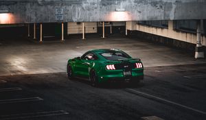 Preview wallpaper ford mustang, ford, car, green, sportscar, parking