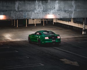 Preview wallpaper ford mustang, ford, car, green, sportscar, parking