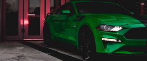 Preview wallpaper ford mustang, ford, car, green, sportscar, parking