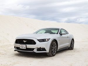 Preview wallpaper ford mustang, ford, car, white, front view
