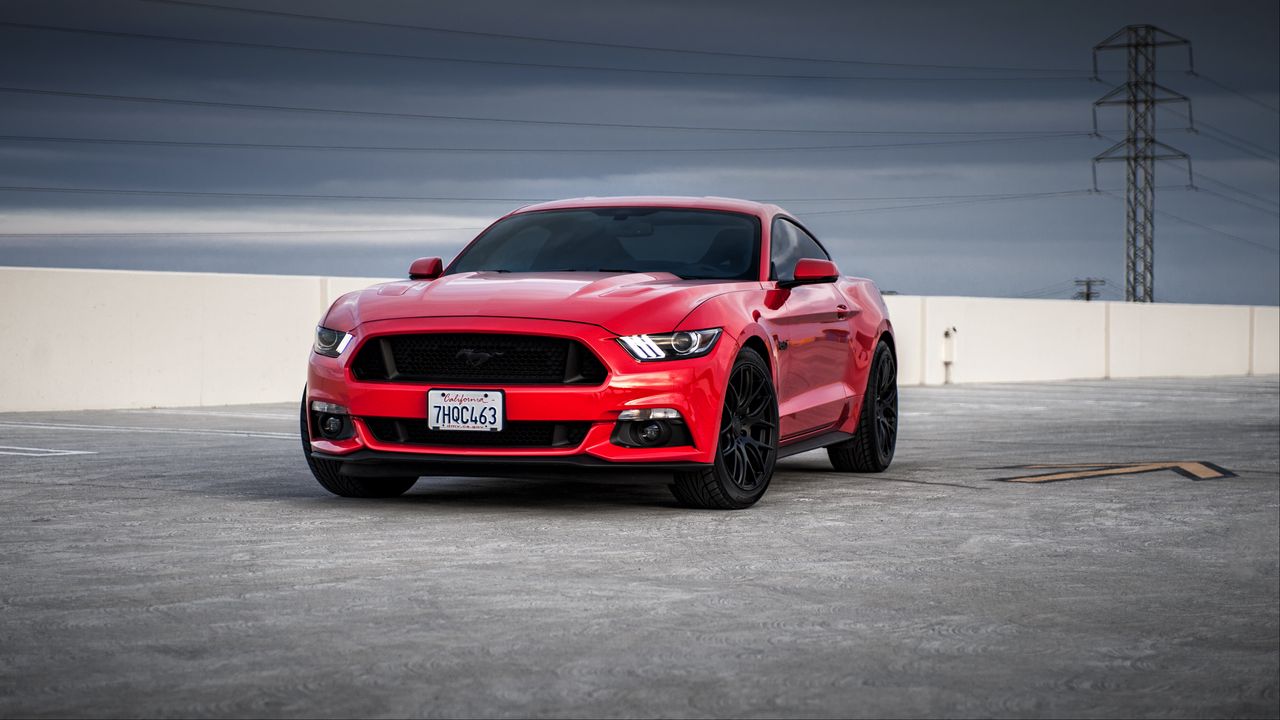 Wallpaper ford mustang, ford, car, red, front view