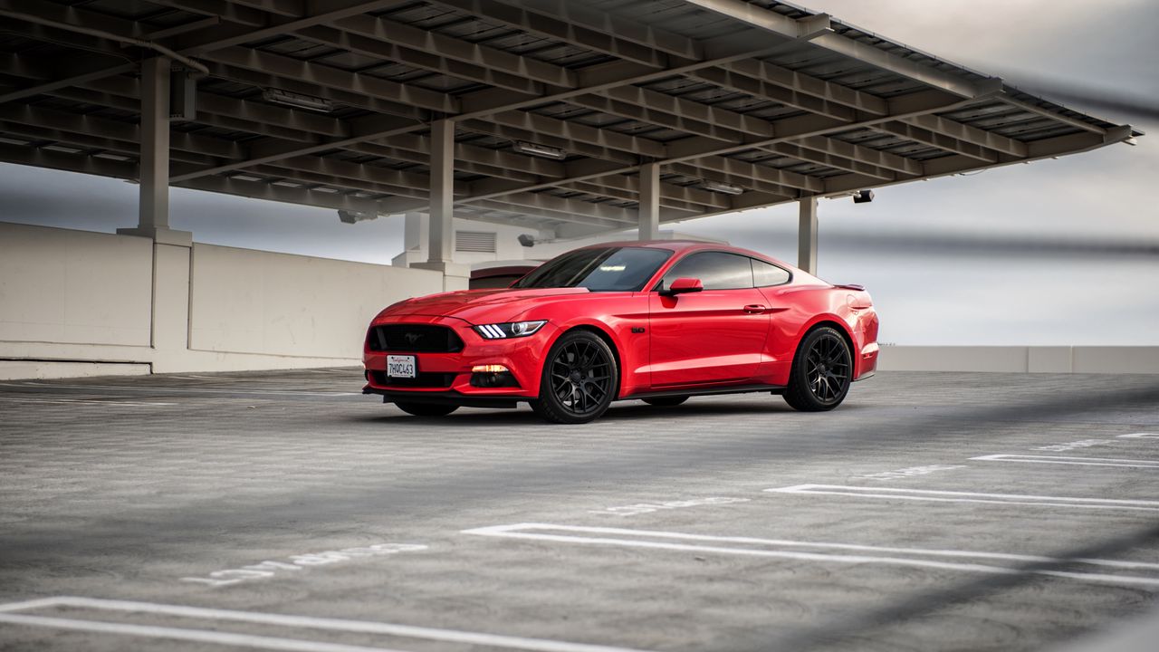 Wallpaper ford mustang, ford, car, red, front view, asphalt