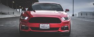 Preview wallpaper ford mustang, ford, car, red, front view, track