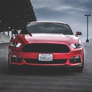 Preview wallpaper ford mustang, ford, car, red, front view, track