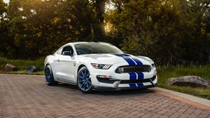 Preview wallpaper ford mustang gt350, ford, car, sportscar, white, side view