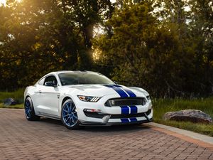 Preview wallpaper ford mustang gt350, ford, car, sportscar, white, side view