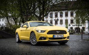 Preview wallpaper ford, mustang, gt, eu-spec, yellow, side view