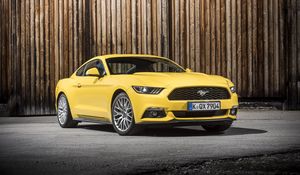 Preview wallpaper ford, mustang, gt, eu-spec, yellow, side view