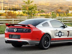Preview wallpaper ford, mustang, gt, red tails, ford mustang gt coupe, rear view, tuning, gray, muscle car, background