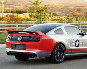 Preview wallpaper ford, mustang, gt, red tails, ford mustang gt coupe, rear view, tuning, gray, muscle car, background