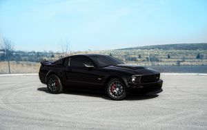 Preview wallpaper ford, mustang, gt, black, landscape, red