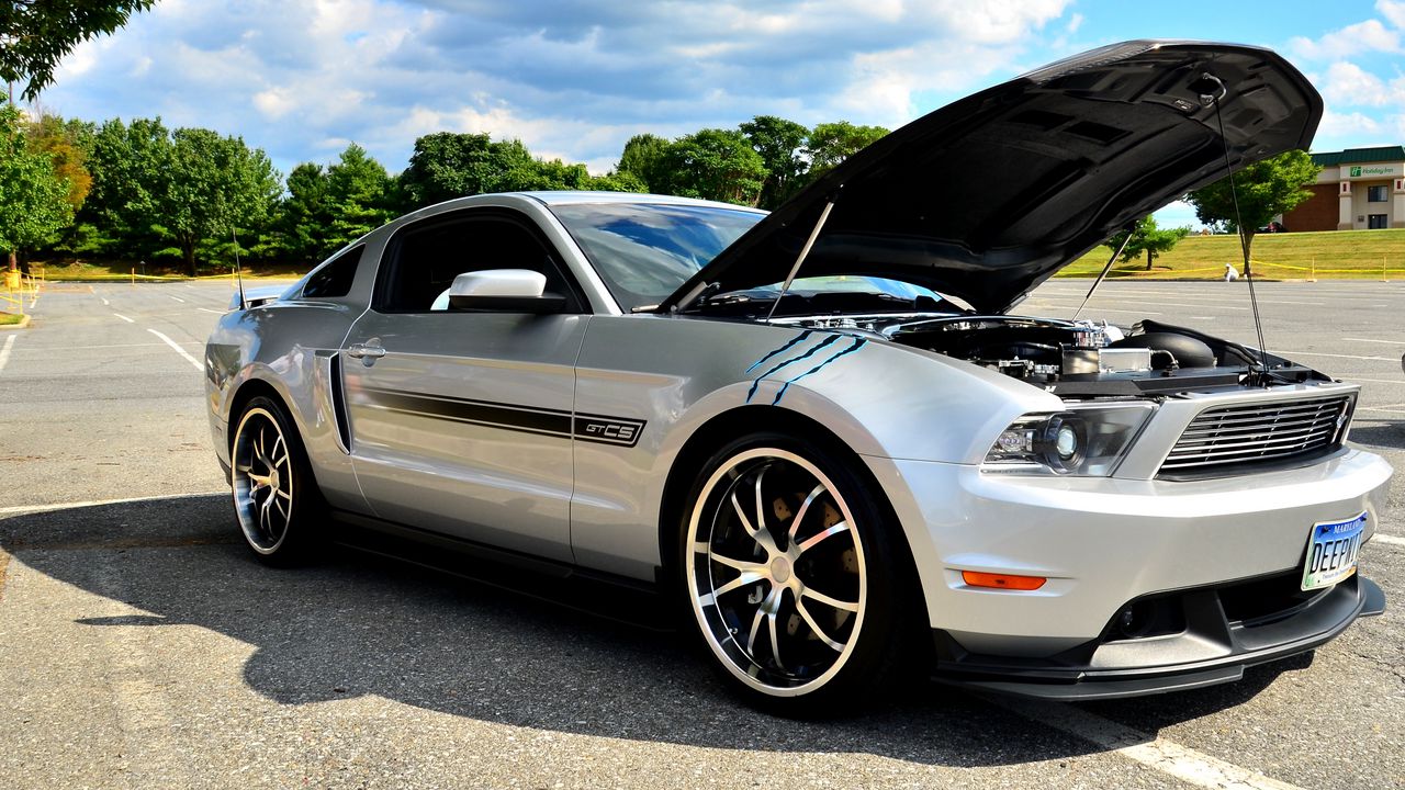 Wallpaper ford mustang gt cs, ford, car, silver, tuning, scratches