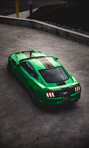 Preview wallpaper ford mustang gt, ford, car, green, sportscar, aerial view